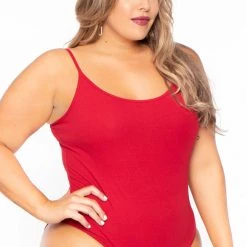 Curvy Sense Plus Size Jersey Girl Bodysuit - Red Back In Stock