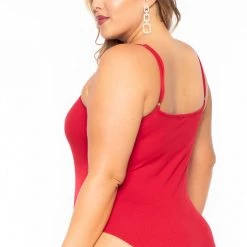 Curvy Sense Plus Size Jersey Girl Bodysuit - Red Back In Stock