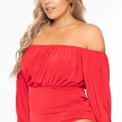 Curvy Sense Plus Size Kalia Bodysuit - Red Back In Stock