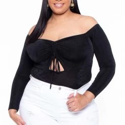 Curvy Sense Plus Size Miyuki Slinky Bodysuit - Black