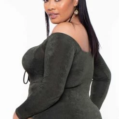 Curvy Sense Plus Size Miyuki Slinky Bodysuit - Olive 9 Curvy Sense Plus Size Miyuki Slinky Bodysuit - Olive