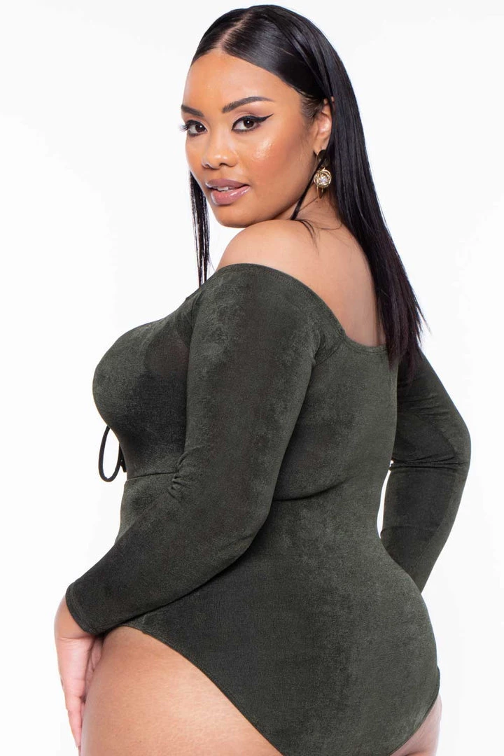 Curvy Sense Plus Size Miyuki Slinky Bodysuit - Olive 6 Curvy Sense Plus Size Miyuki Slinky Bodysuit - Olive