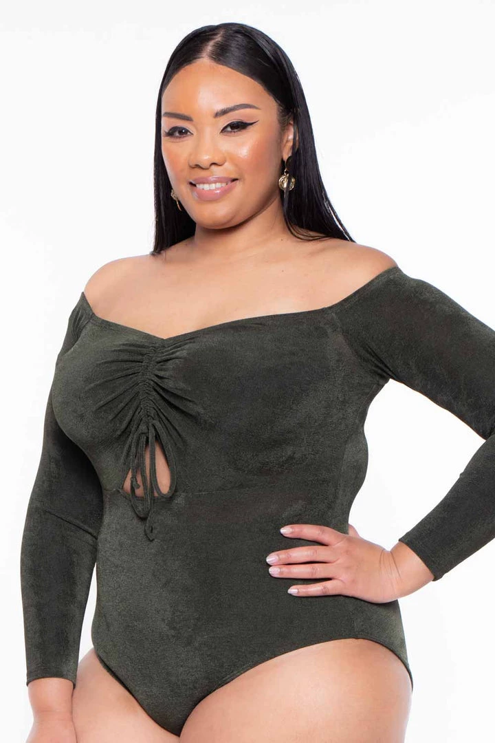 Curvy Sense Plus Size Miyuki Slinky Bodysuit - Olive 5 Curvy Sense Plus Size Miyuki Slinky Bodysuit - Olive