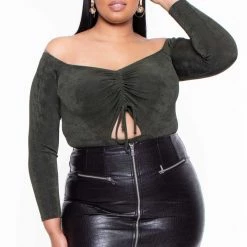 Curvy Sense Plus Size Miyuki Slinky Bodysuit - Olive