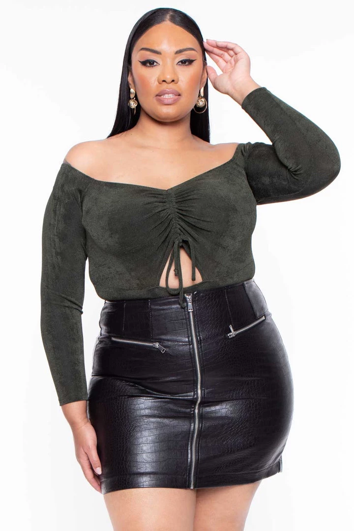 Curvy Sense Plus Size Miyuki Slinky Bodysuit - Olive 3 Curvy Sense Plus Size Miyuki Slinky Bodysuit - Olive
