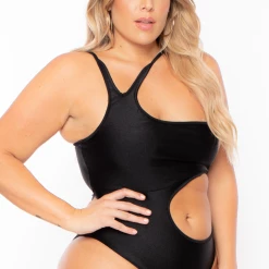 Curvy Sense Plus Size Sam Asymmetric Cut-Out Bodysuit - Black