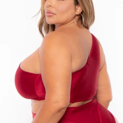 Curvy Sense Plus Size Sandra Asymmetric Cut-Out Bodysuit - Ruby Swimwear