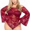 Curvy Sense Sale Plus Size Sia Floral Lace Bodysuit - Burgundy 1 Curvy Sense Sale Plus Size Sia Floral Lace Bodysuit - Burgundy