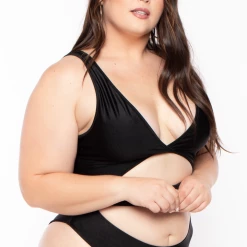Curvy Sense Swimwear Plus Size Silvana Plunge Lace-up One-piece Bodysuit - Black