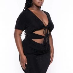 Curvy Sense Plus Size Ada Slinky Bodycon Dress - Black