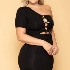 Curvy Sense Plus Size Alyona Bodycon Dress- Black New Arrivals