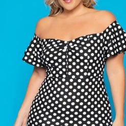 Curvy Sense Plus Size Amika Polka Dot Dress- Black
