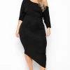 Curvy Sense Back In Stock Plus Size Asymmetric Knit Dress - Black