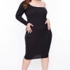 Curvy Sense Plus Size Asymmetric Ribbed Dress - Black Little Black Styles 2 Curvy Sense Plus Size Asymmetric Ribbed Dress - Black Little Black Styles