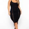 Curvy Sense Plus Size Bodycon Grommet Lace Up Dress - Black Back In Stock
