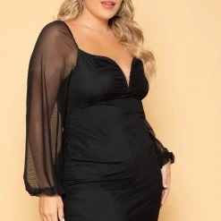 Curvy Sense Plus Size Candie Mesh Dress - Black New Arrivals