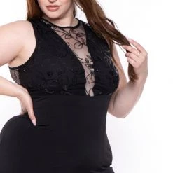 Curvy Sense Plus Size Chiara M- Slit Maxi Dress - Black