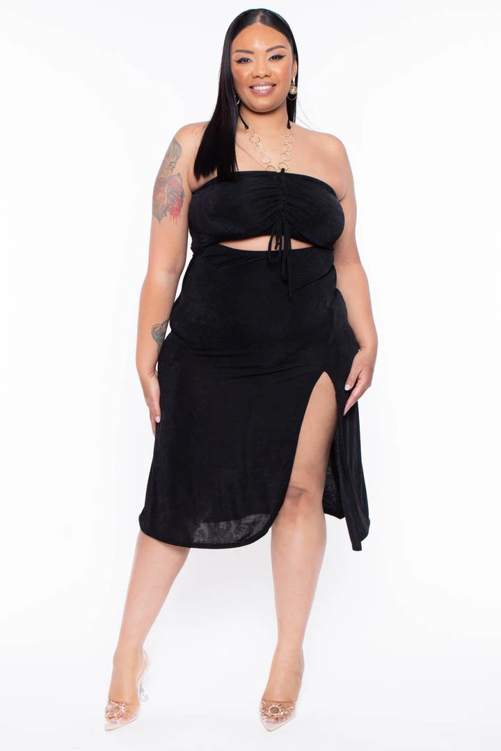 Curvy Sense Plus Size Cleo Ruched Ring Dress - Black Party Shop 3 Curvy Sense Plus Size Cleo Ruched Ring Dress - Black Party Shop
