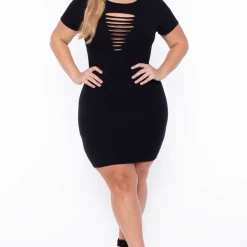Curvy Sense Plus Size Destroyed Bodycon Dress- Black
