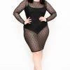 Curvy Sense Plus Size Dotted Mesh Bodycon Dress - Black Little Black Styles
