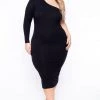 Curvy Sense Plus Size Ebony One Shoulder Dress - Black