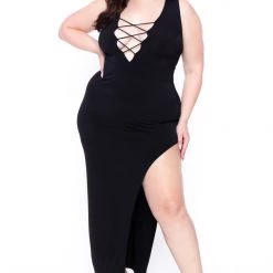 Curvy Sense Back In Stock Plus Size Eden Caged Dress - Black