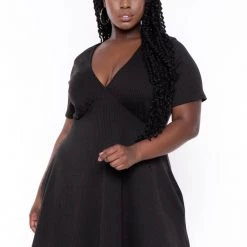 Curvy Sense New Arrivals Plus Size Ellie Flare Dress - Black