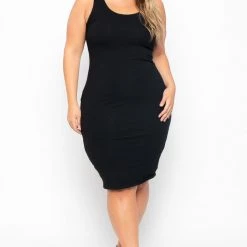 Curvy Sense Most Loved Plus Size Essential Tank Midi Dress - Black