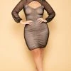 Curvy Sense Plus Size Femi Mesh Bodycon Dress - Black New Arrivals