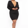Curvy Sense Plus Size Front Twist Ribbed Dress - Black