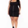 Curvy Sense Plus Size Grommet Bodycon Dress - Black