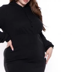 Curvy Sense Plus Size Hali Hoodie Sweatshirt Dress - Black Little Black Styles