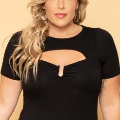 Curvy Sense New Arrivals Plus Size Kiss Me More Bodycon Dress- Black