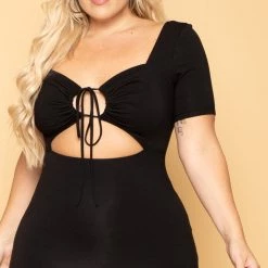 Curvy Sense New Arrivals Plus Size Kyra Strappy Bodycon Dress- Black