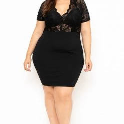 Curvy Sense Plus Size Lace Top Dress - Black