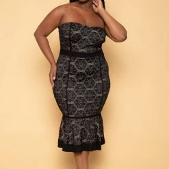 Curvy Sense Plus Size Laurie Embroidered Lace Dress - Black New Arrivals