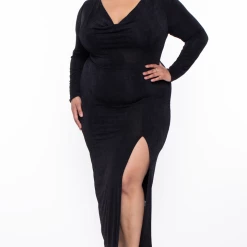 Curvy Sense Plus Size Lidia Cowl Neck Dress - Black Dresses