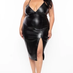 Curvy Sense Plus Size Lorraine Faux Leather Cami Dress - Black Back In Stock