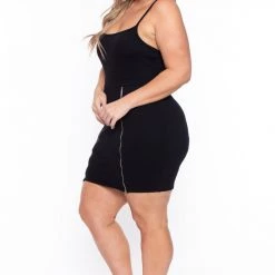 Curvy Sense Little Black Styles Plus Size Maddie Zipper Bodycon Dress- Black
