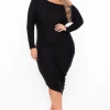 Curvy Sense Plus Size Maggie Asymmetric Sweater Dress - Black Back In Stock