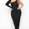 Curvy Sense Little Black Styles Plus Size Maxi One Sleeve Asymmetric Dress- Black