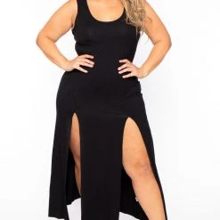 Curvy Sense Plus Size Melly M-Slit Dress - Black