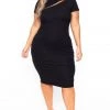 Curvy Sense Little Black Styles Plus Size Mock Neck Zipper Dress - Black