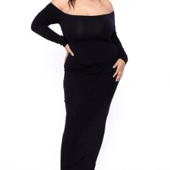 Curvy Sense Plus Size Off The Shoulder Maxi Dress - Black Little Black Styles