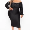 Curvy Sense Plus Size Off The Shoulder Midi Dress - Black Party Shop