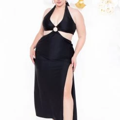 Curvy Sense Plus Size Parisa Halter Dress - Black Party Shop