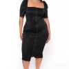 Curvy Sense Plus Size Paulina Exposed Zipper Dress - Black