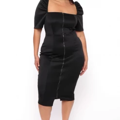 Curvy Sense Plus Size Paulina Exposed Zipper Dress - Black