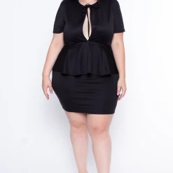 Curvy Sense Dresses Plus Size Peplum Dress - Black