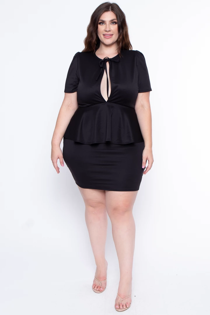Curvy Sense Dresses Plus Size Peplum Dress - Black 3 Curvy Sense Dresses Plus Size Peplum Dress - Black
